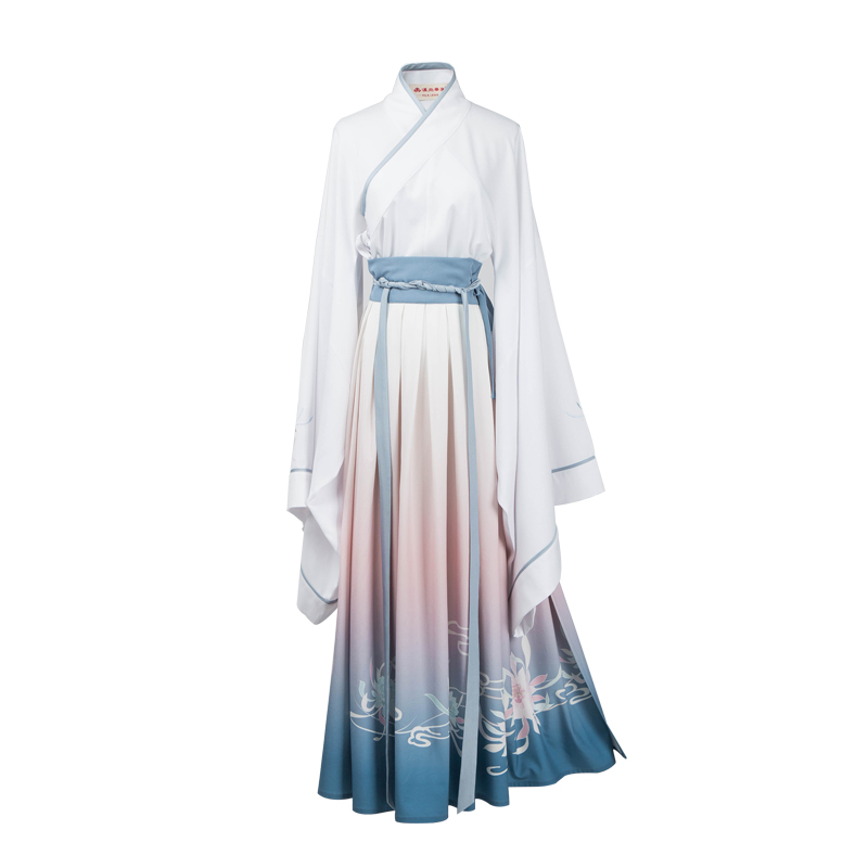 唯美曇花交領(lǐng)齊腰襦裙?jié)h服，漸變印花漢服圖片