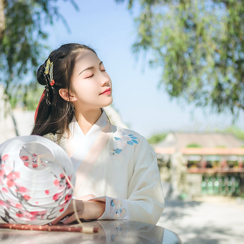 靈動詩意繡花交領(lǐng)漢服，清新古典撞色漢服圖片