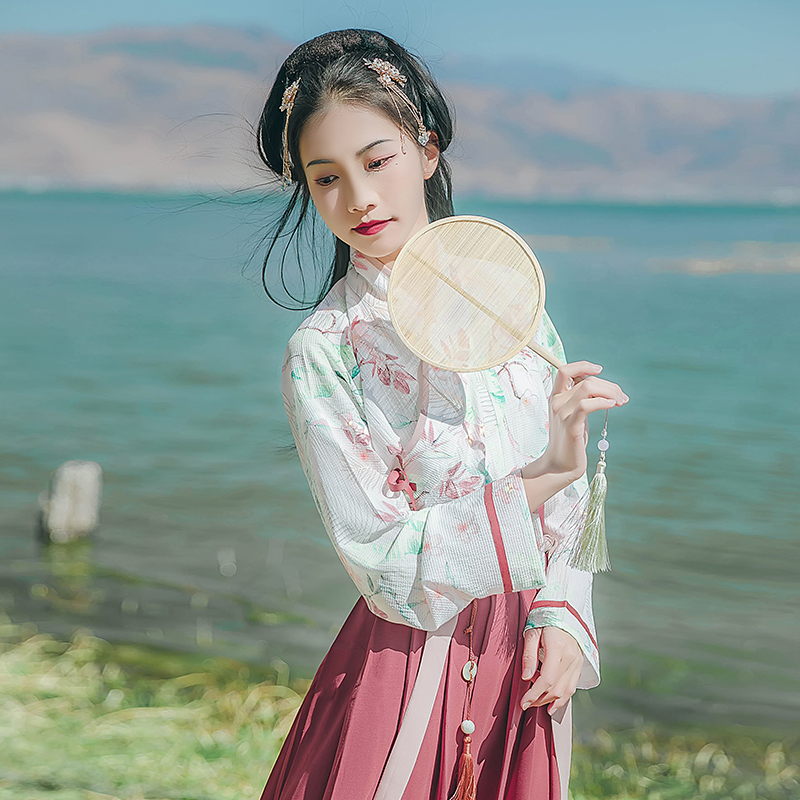 唯美印花交領(lǐng)襦裙?jié)h服，清新齊腰漢服圖片