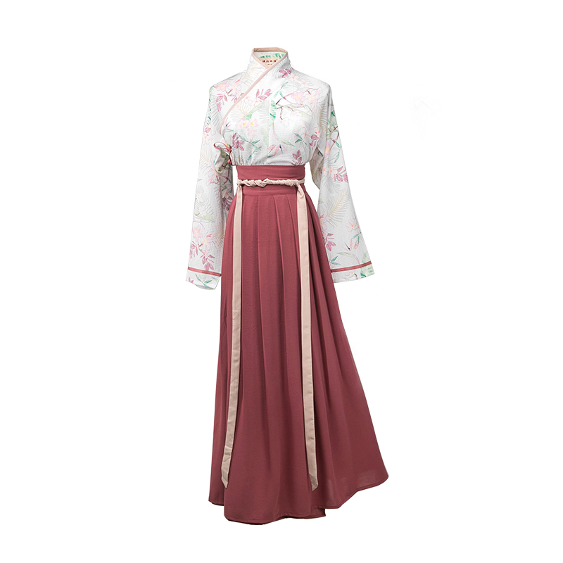 唯美印花交領(lǐng)襦裙?jié)h服，清新齊腰漢服圖片