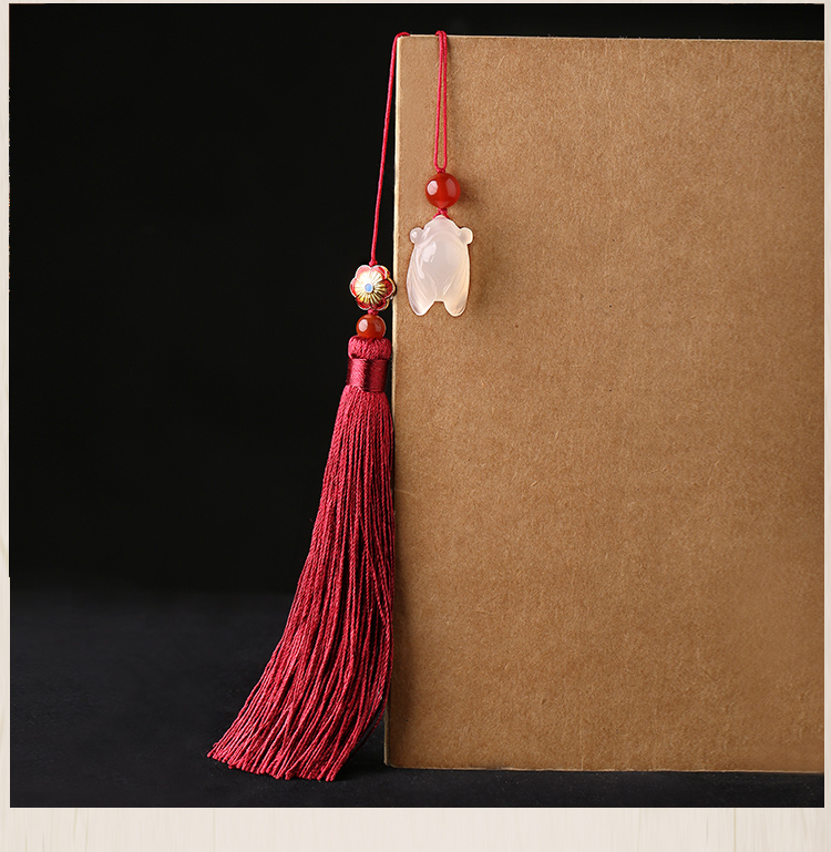 古典流蘇解元書簽，蟬韻柔美紅色書簽飾品