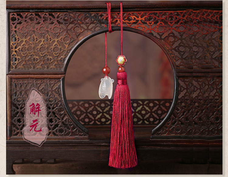 古典流蘇解元書簽，蟬韻柔美紅色書簽飾品