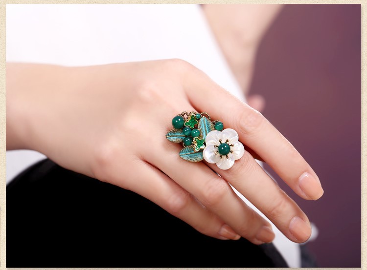 岸邊蘆花戒指，清新綠色戒指首飾