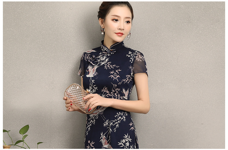 祥鶴印花中式旗袍，唐風(fēng)茶服旗袍上衣圖片