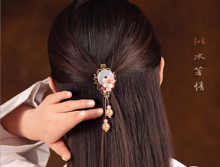 浪漫柔美發(fā)夾，粉色清新花朵頭飾