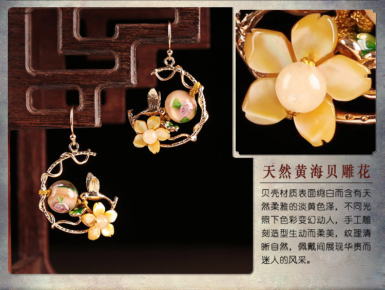 華貴典雅閃閃耳環(huán)，清新淡黃花朵耳環(huán)首飾