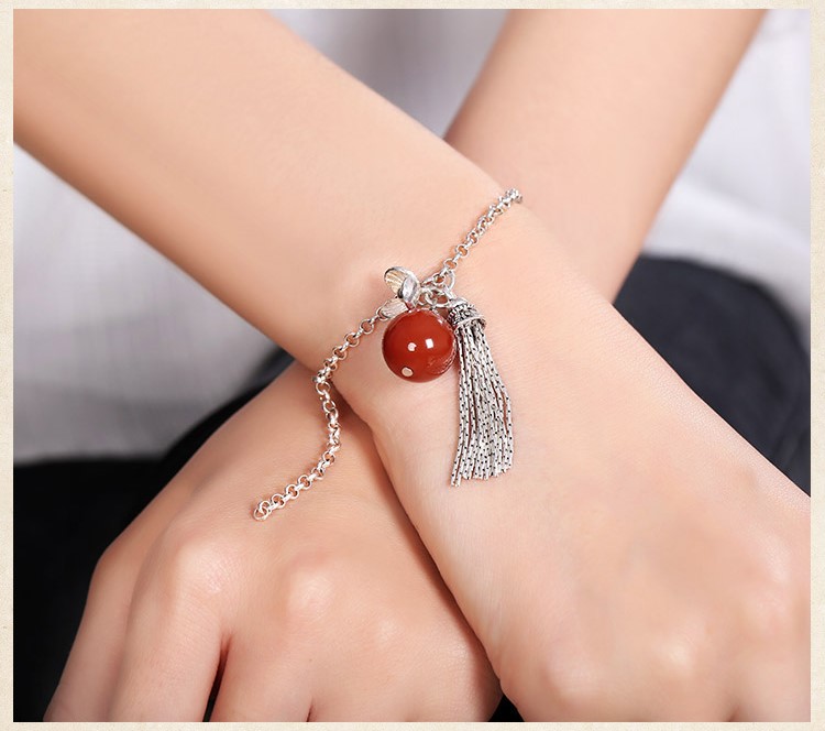 精致銀流蘇手鏈，別致瑪瑙手飾飾品