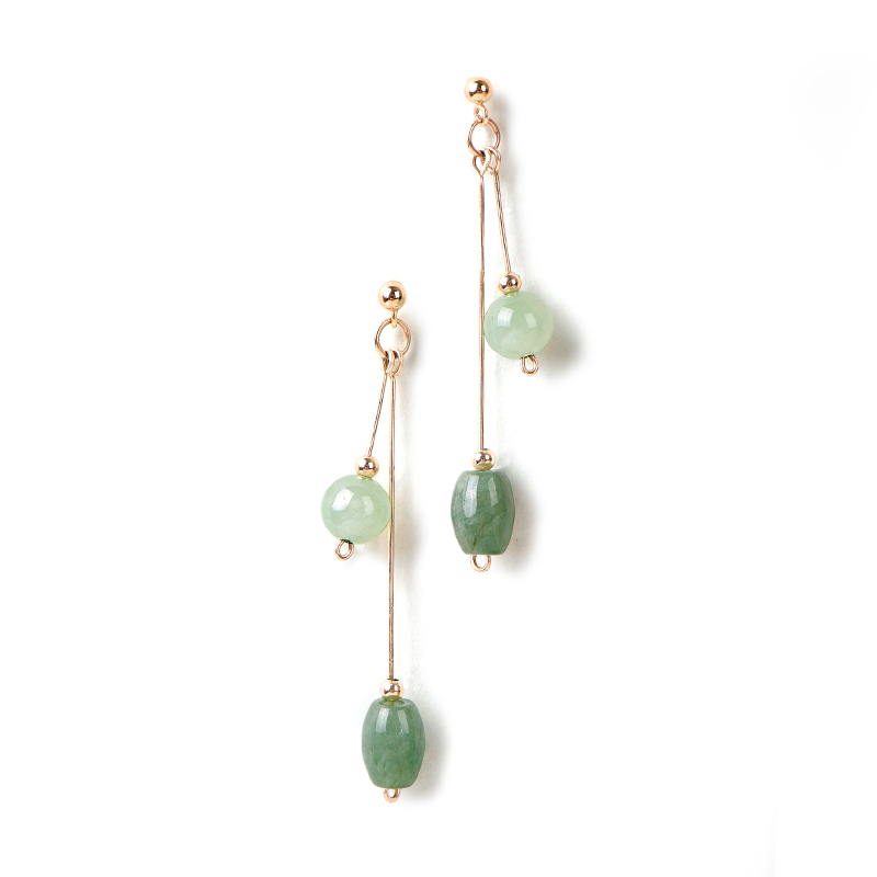 清新微雨耳環(huán)，天然冰種翡翠9K金珠耳釘首飾