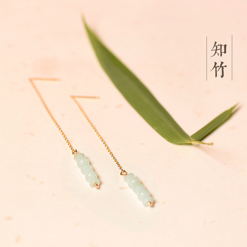 知竹系列耳環(huán)，天然竹節(jié)翡翠9K金耳針首飾