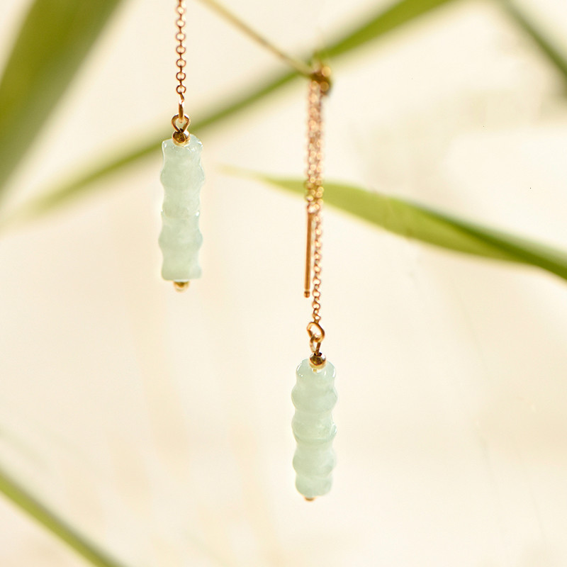 知竹系列耳環(huán)，天然竹節(jié)翡翠9K金耳針首飾