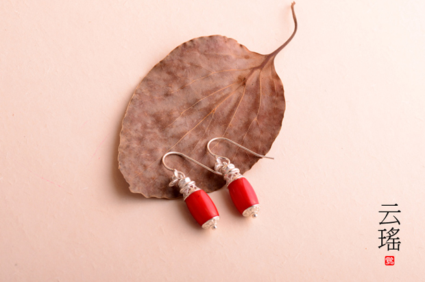 云瑤紅珊瑚耳墜耳環(huán)，本命年民族風(fēng)首飾