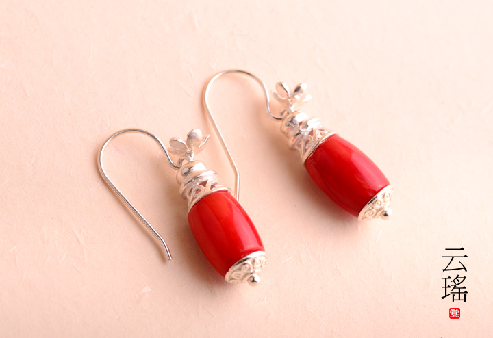 云瑤紅珊瑚耳墜耳環(huán)，本命年民族風(fēng)首飾
