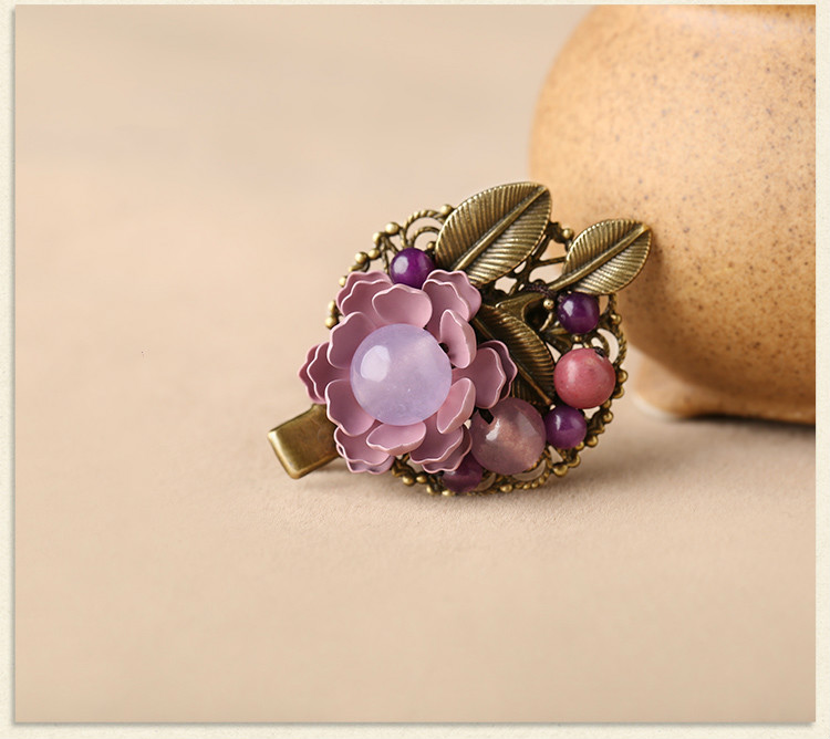 復(fù)古時(shí)尚花朵發(fā)夾，氣質(zhì)淑女淡紫頭飾