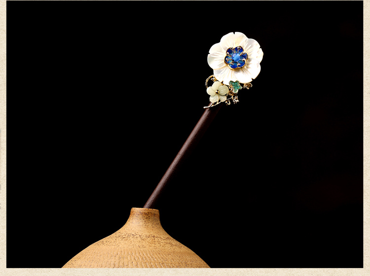 貝殼花朵復古宮廷步搖，月雪原發(fā)簪頭飾