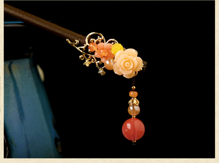 宮廷氣質(zhì)木簪子，氣質(zhì)花朵盤發(fā)簪子頭飾