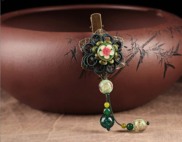 古典繡春發(fā)夾：福連文苑流蘇花朵發(fā)夾頭飾