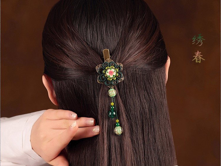 古典繡春發(fā)夾：福連文苑流蘇花朵發(fā)夾頭飾