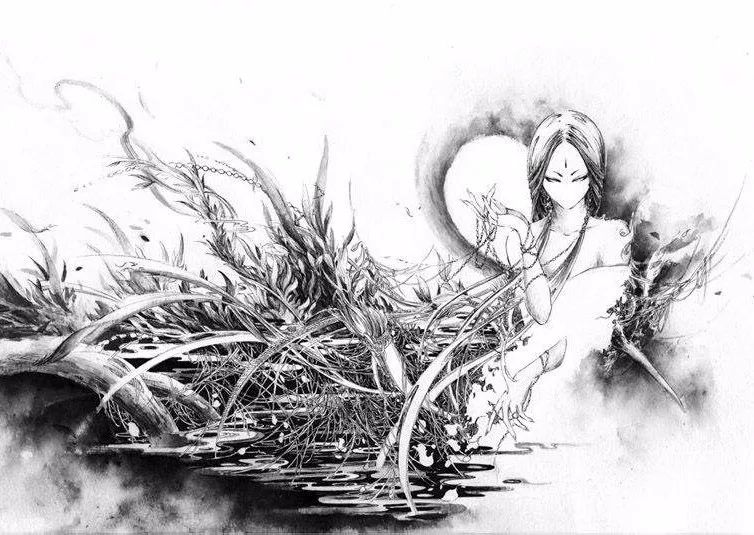 古典唯美插畫(huà)：杉澤的福連文苑水墨百鬼圖插畫(huà)