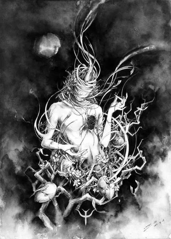 古典唯美插畫(huà)：杉澤的福連文苑水墨百鬼圖插畫(huà)