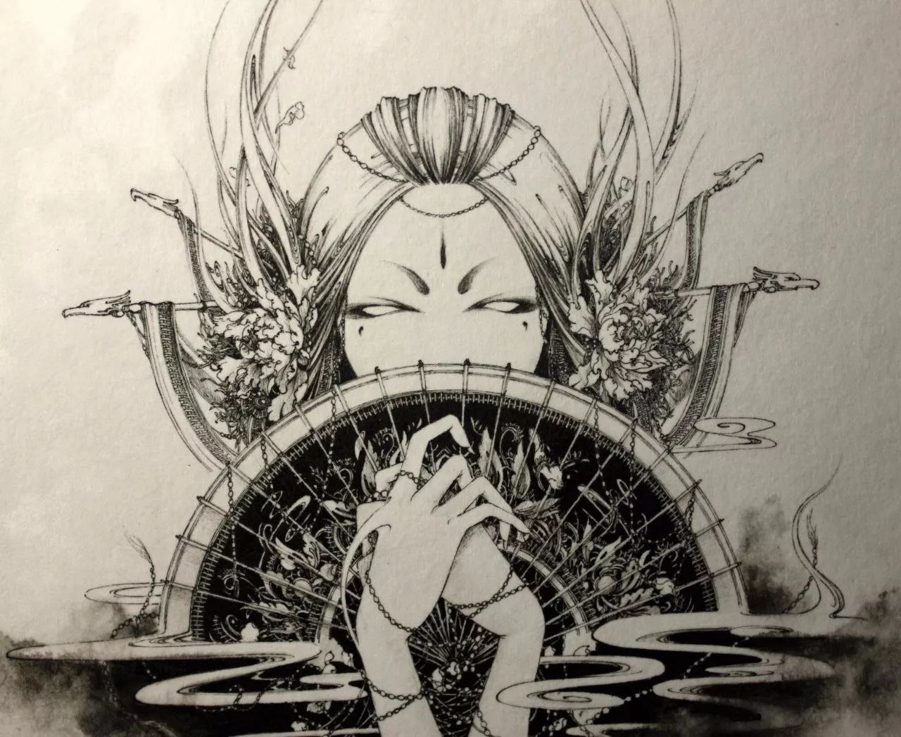 古典唯美插畫(huà)：杉澤的福連文苑水墨百鬼圖插畫(huà)