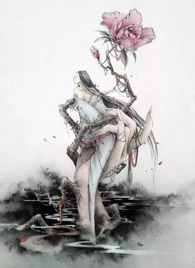 古典唯美插畫：杉澤的福連文苑水墨百鬼圖插畫