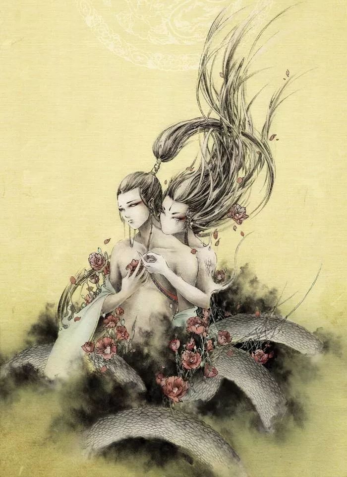 古典唯美插畫：杉澤的福連文苑水墨百鬼圖插畫