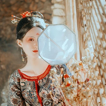 枯枝秋意帶團(tuán)扇女生頭像，唯美古風(fēng)真人頭像