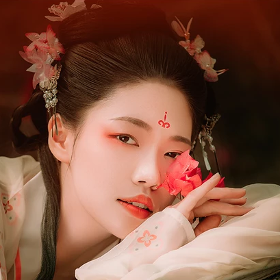 花間佳人帶傘女生頭像，唯美古風(fēng)真人頭像