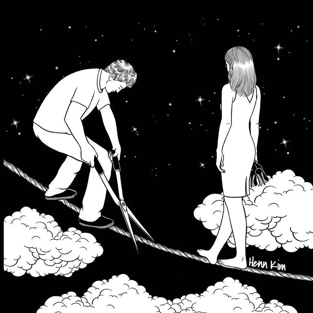 一組扎心黑色治愈系漫畫，看哭了的黑白插畫