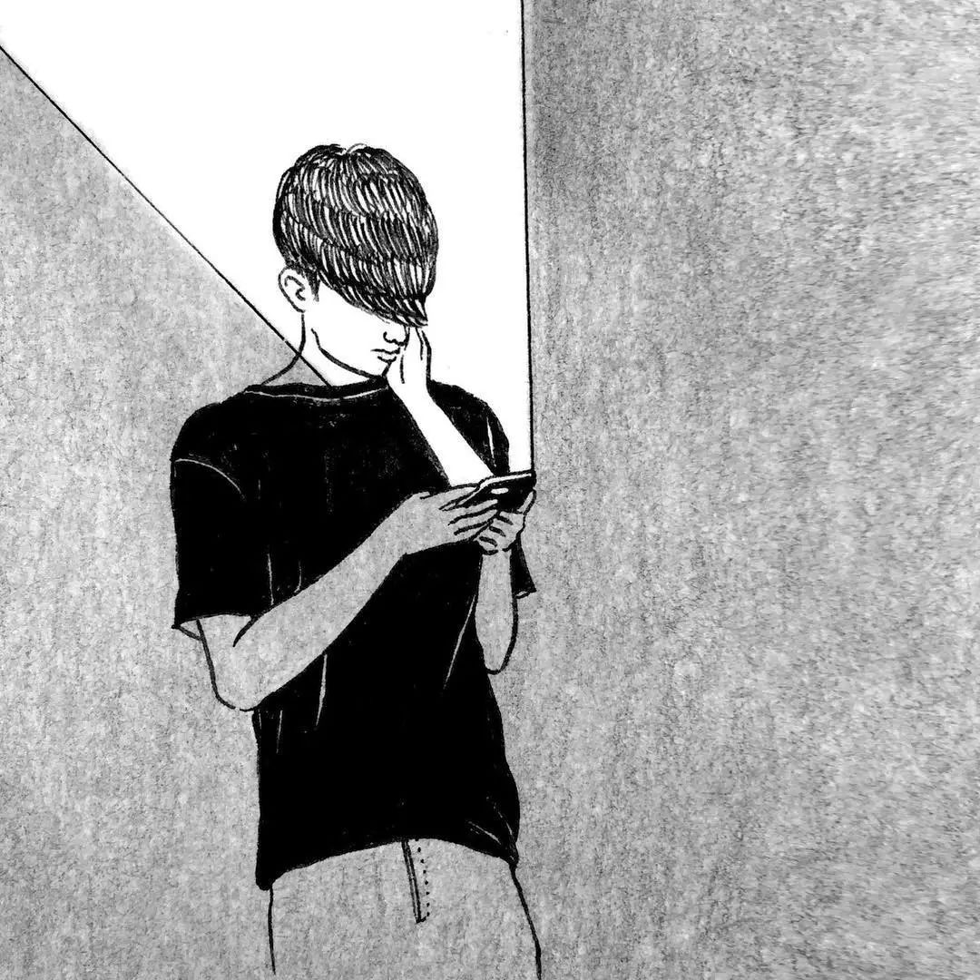 一組扎心黑色治愈系漫畫，看哭了的黑白插畫