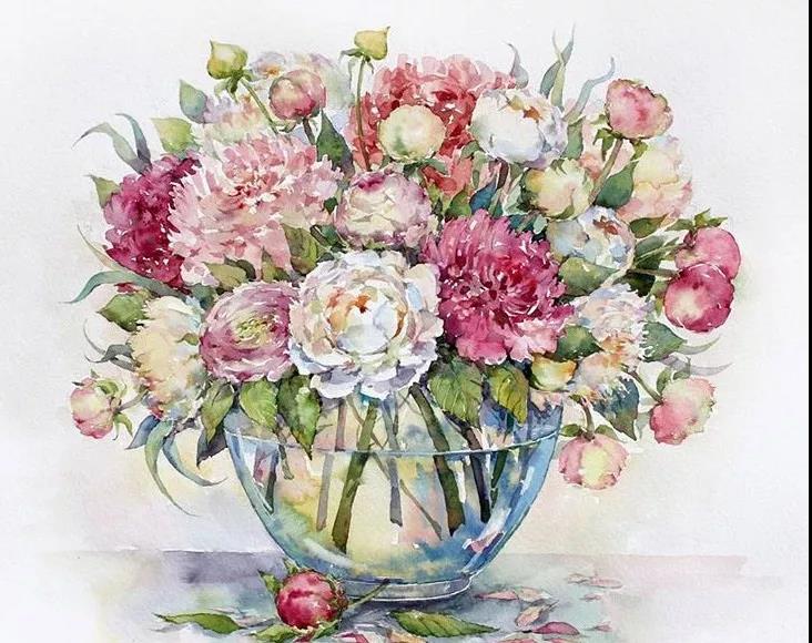 花團(tuán)錦簇時(shí)尚水彩插畫(huà)，唯美花卉插畫(huà)圖片