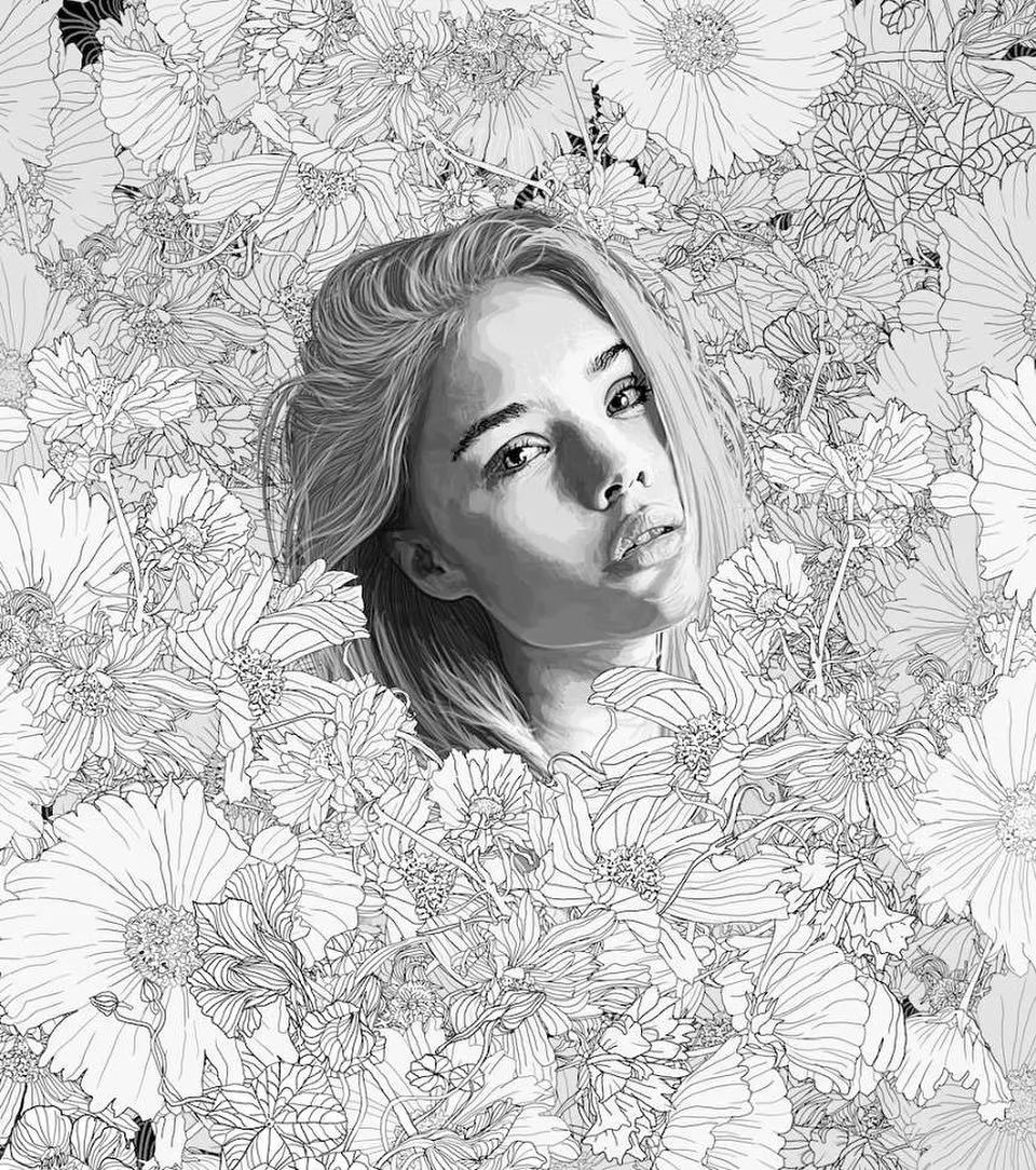 美人與花插畫：用線條淋漓盡致展現(xiàn)女性魅力！