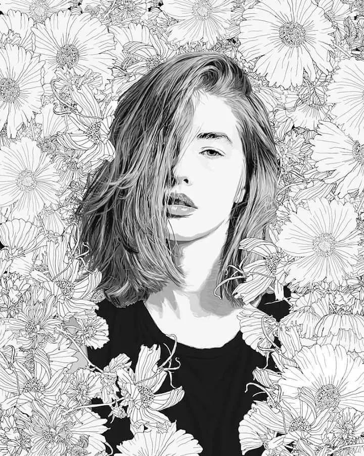 美人與花插畫：用線條淋漓盡致展現(xiàn)女性魅力！