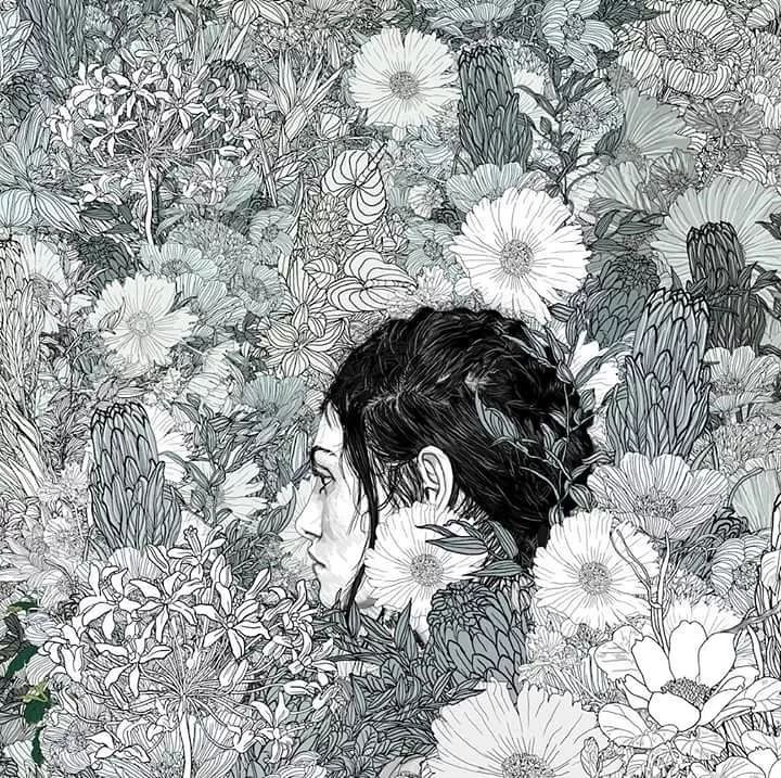 美人與花插畫：用線條淋漓盡致展現(xiàn)女性魅力！