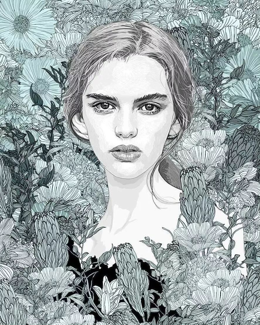 美人與花插畫：用線條淋漓盡致展現(xiàn)女性魅力！