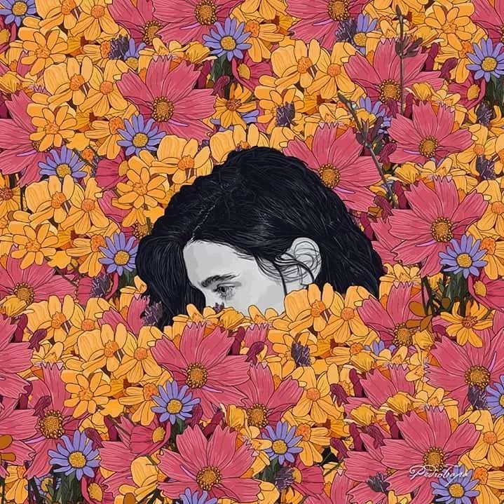 美人與花插畫：用線條淋漓盡致展現(xiàn)女性魅力！