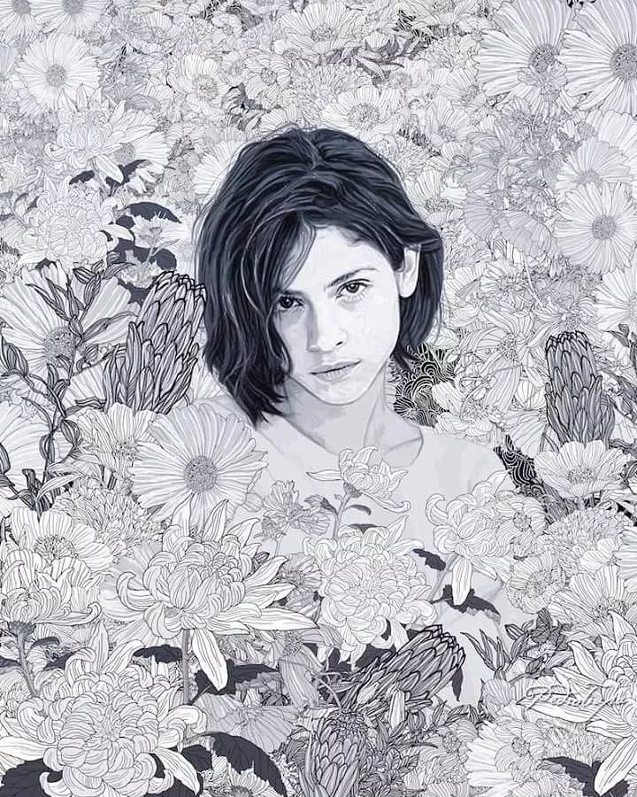 美人與花插畫：用線條淋漓盡致展現(xiàn)女性魅力！