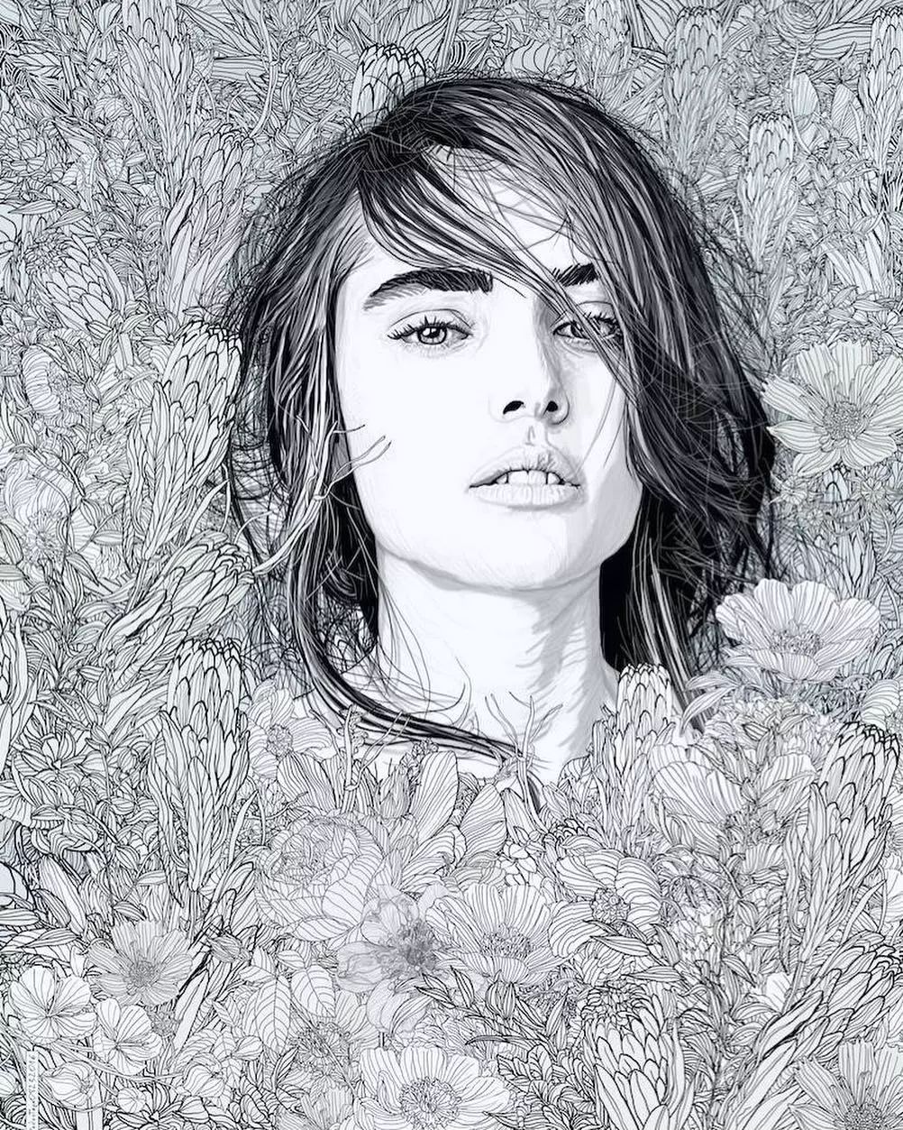 美人與花插畫：用線條淋漓盡致展現(xiàn)女性魅力！