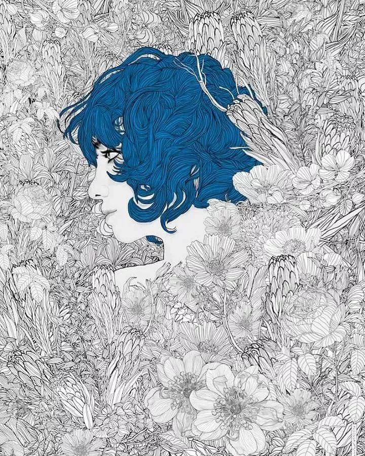 美人與花插畫：用線條淋漓盡致展現(xiàn)女性魅力！