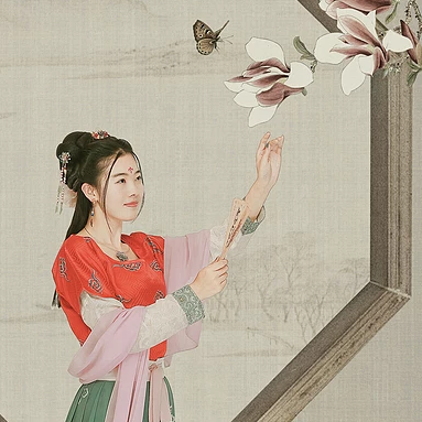 古典牡丹帶傘團扇女生頭像，唯美古風(fēng)真人頭像