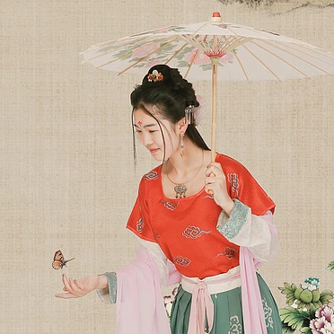 古典牡丹帶傘團扇女生頭像，唯美古風(fēng)真人頭像