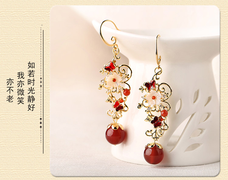 復(fù)古風(fēng)耳墜耳環(huán)，氣質(zhì)紅色耳環(huán)首飾