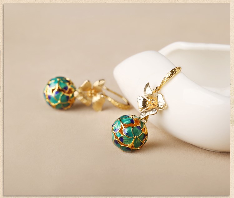 民族古風(fēng)景泰藍(lán)耳環(huán)，超仙花朵耳環(huán)首飾