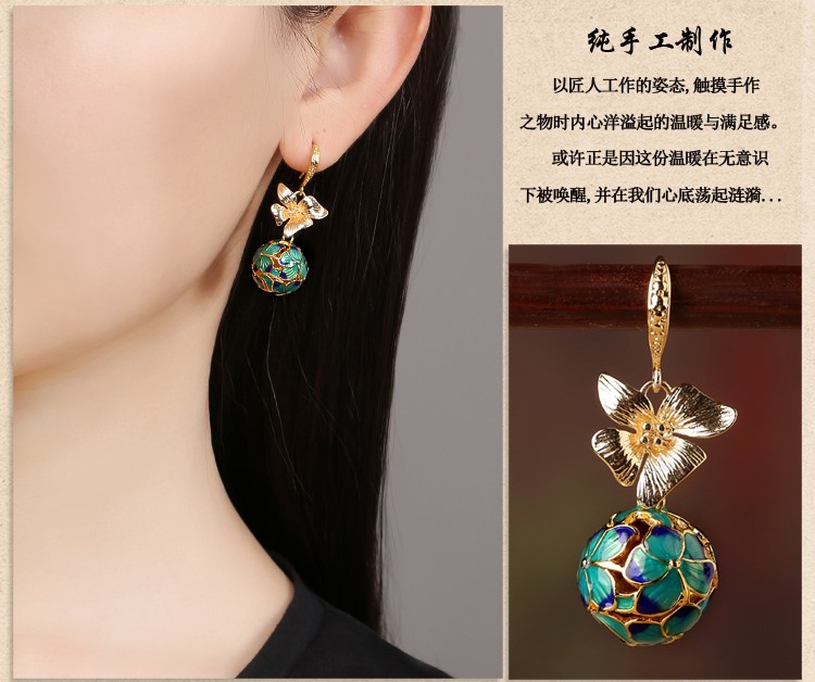 民族古風(fēng)景泰藍(lán)耳環(huán)，超仙花朵耳環(huán)首飾