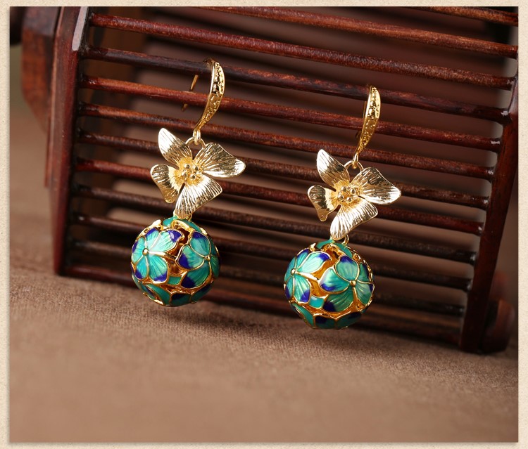 民族古風(fēng)景泰藍(lán)耳環(huán)，超仙花朵耳環(huán)首飾