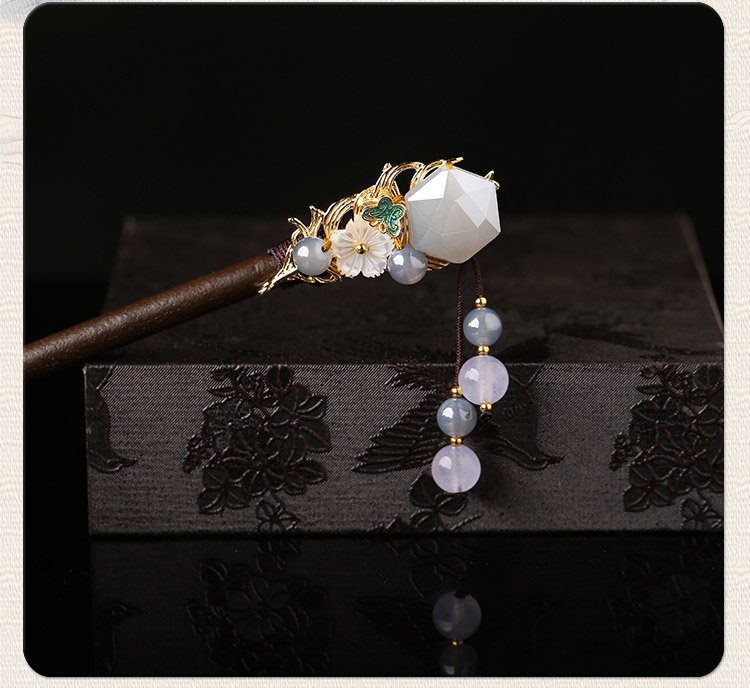 水晶復(fù)古風(fēng)發(fā)簪，古代步搖發(fā)簪頭飾