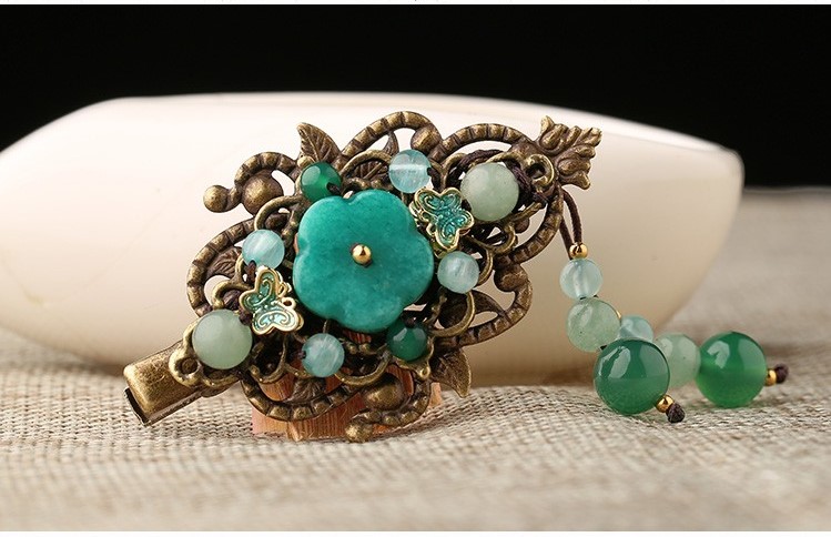 復(fù)古風(fēng)流蘇小發(fā)夾，古典碧綠發(fā)夾頭飾