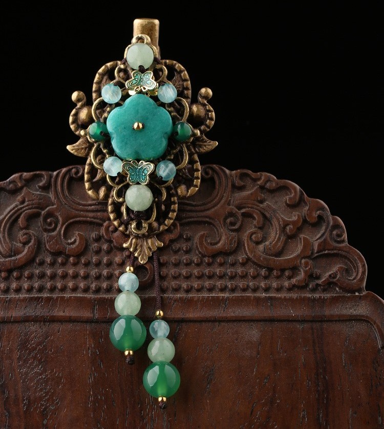 復(fù)古風(fēng)流蘇小發(fā)夾，古典碧綠發(fā)夾頭飾