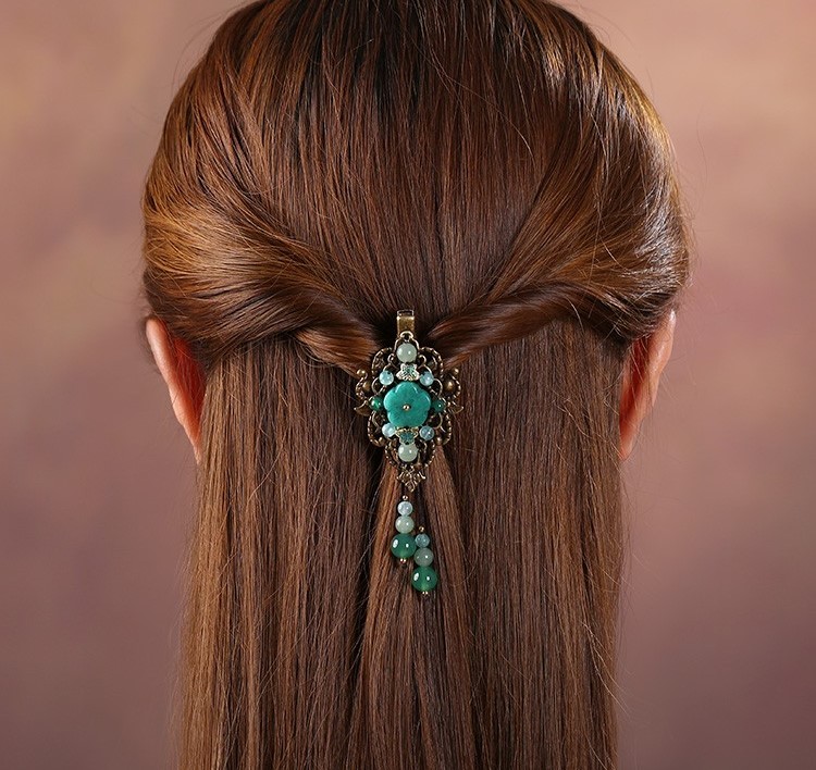 復(fù)古風(fēng)流蘇小發(fā)夾，古典碧綠發(fā)夾頭飾