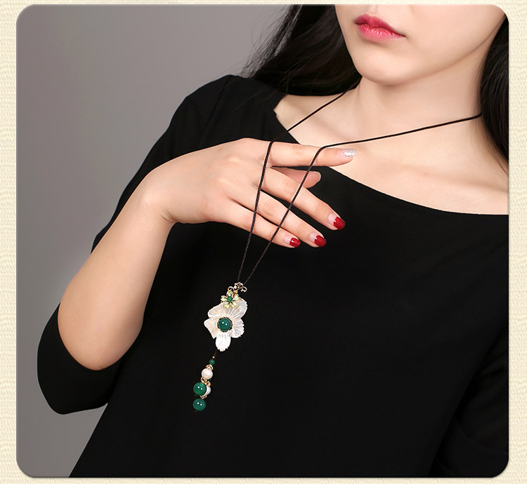 珍珠流蘇花朵鎖骨鏈，小清新項鏈首飾